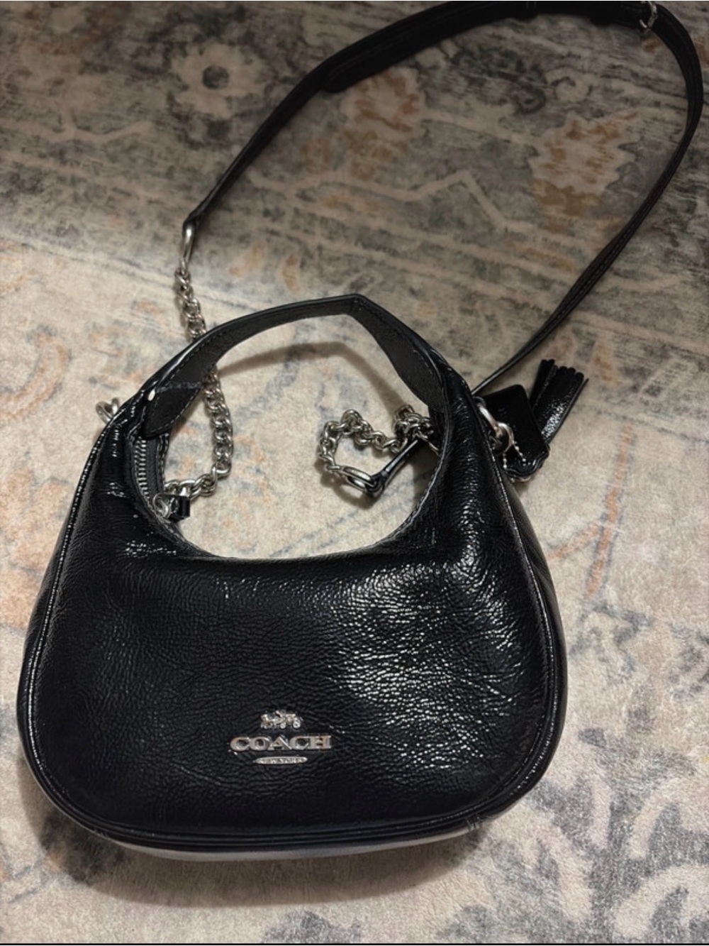 Coach Black Leather Mini Hobo Crossbody with Chain Detail